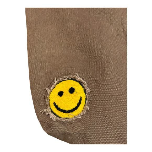 Urban Outfitters Smile Patch Distressed Canvas Brown Tote Bag - Picture 5 of 12